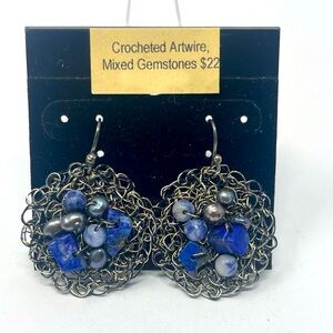 Earrings Crocheted Artwire With Mixed Gemstones